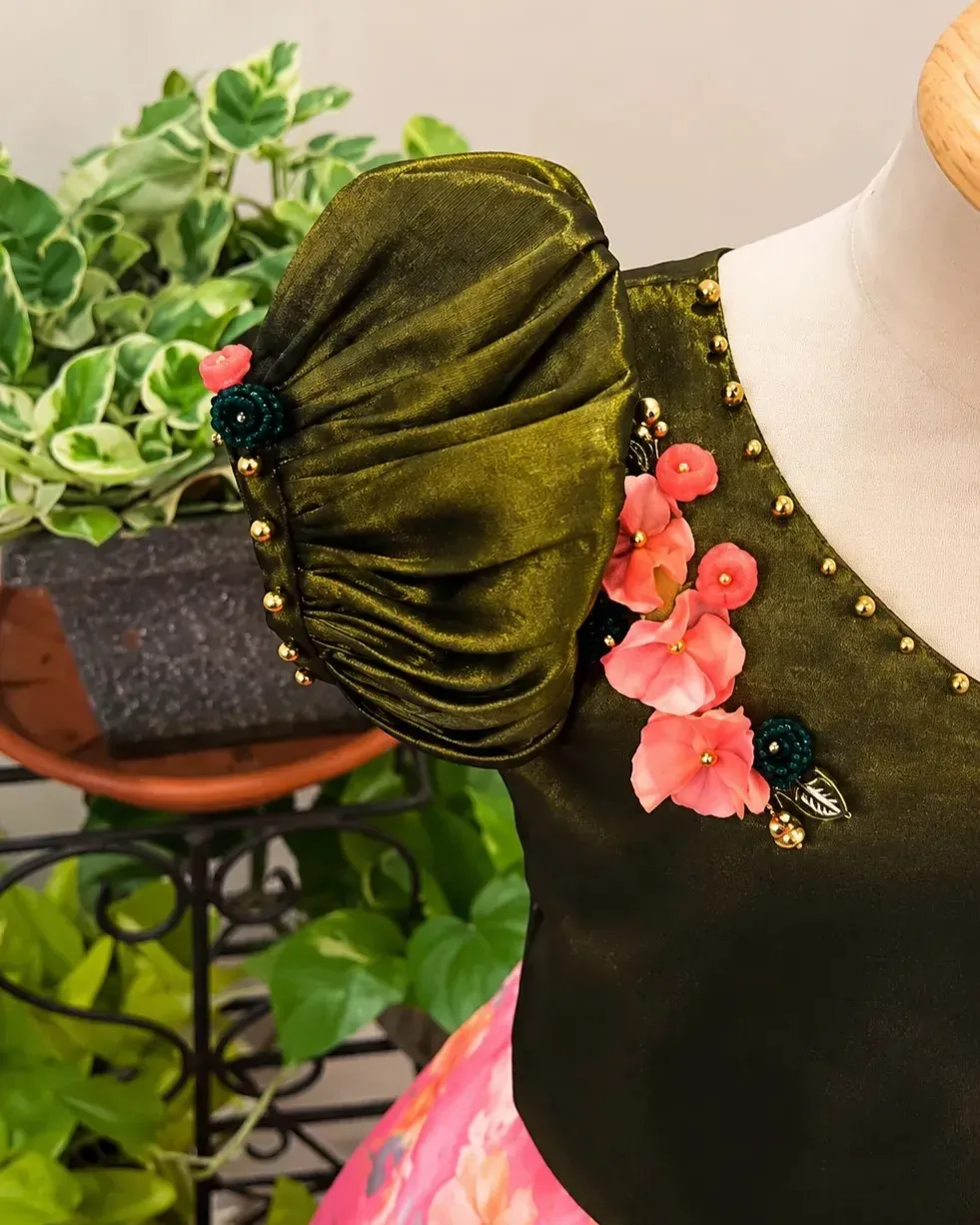 Green Top and Peach Skirt view 4